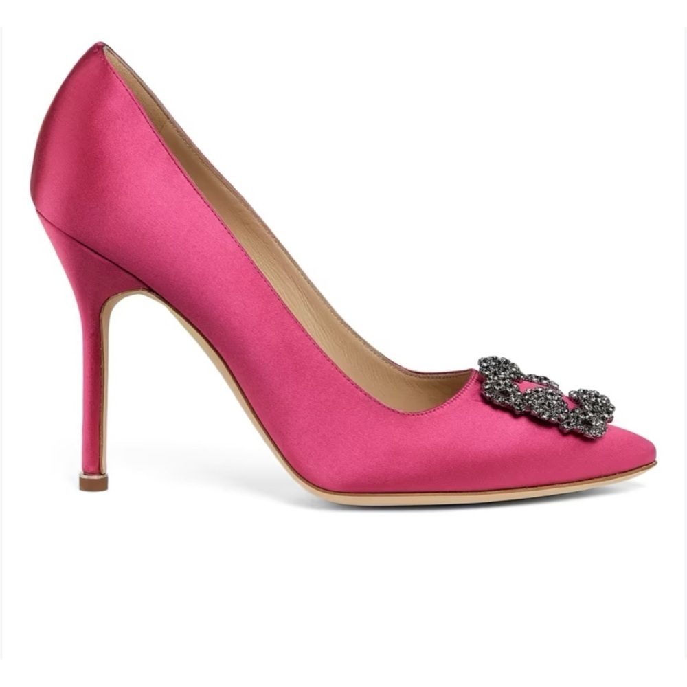 Women's Manolo Blahnik pink 105 mm satin heels size 37 made in Italy